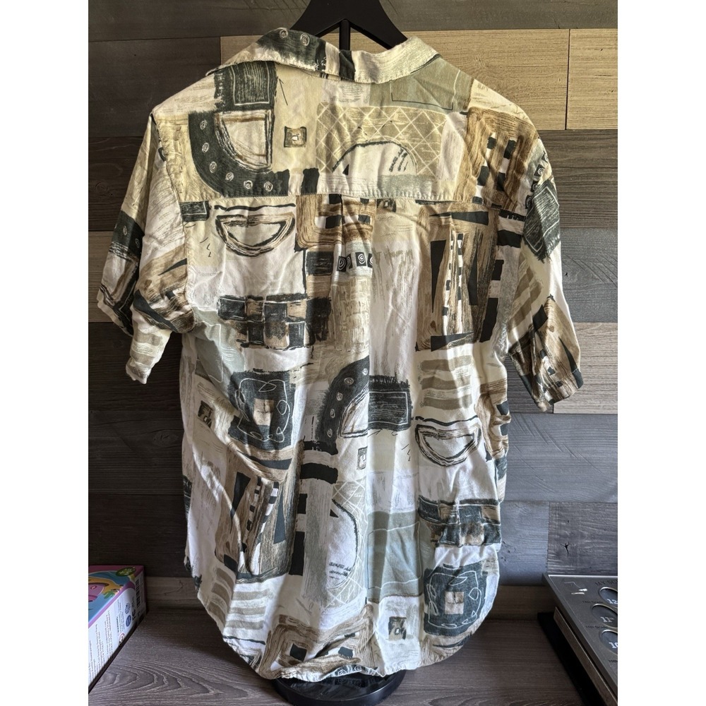 Vintage THUMBS UP for Him Mens Rayon short sleeve button abstract shirt Size L - Picture 5 of 5